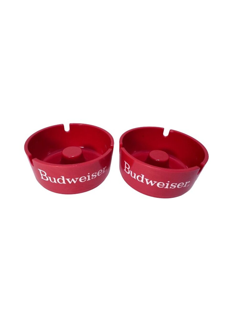 Vintage NEW Set of 2 ~ o1980's Budweiser Ashtray Red Ornamin Made in Switzerland